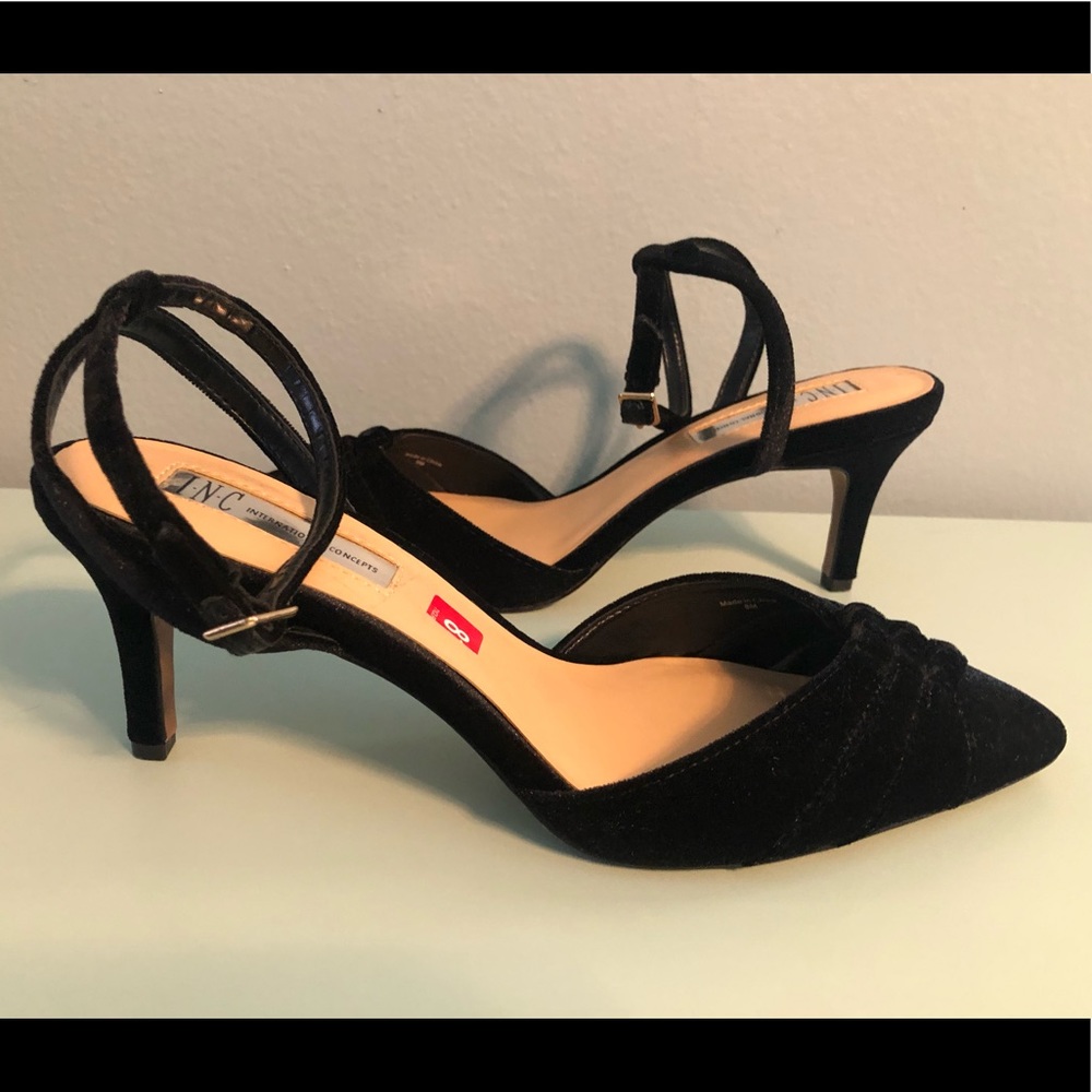 INC closed toe heels, velvet, size 8, black. NWT, no box.